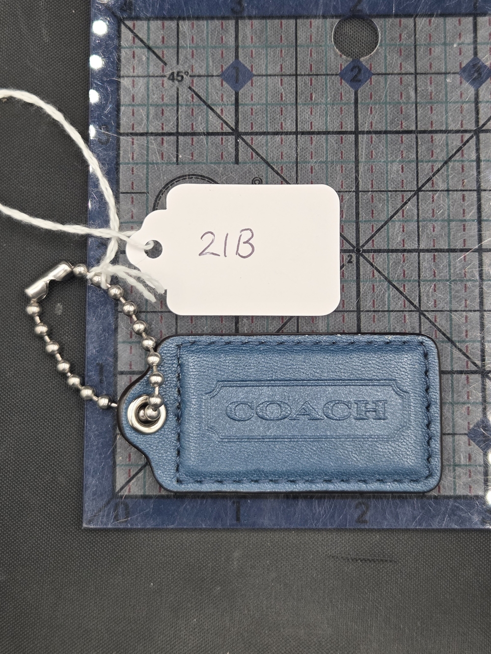 Coach Blue Leather Tag Keychain
